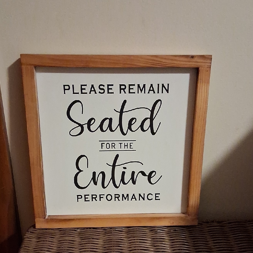 Cute Rustic Bathroom Wooden Framed Wall Art with Black Text